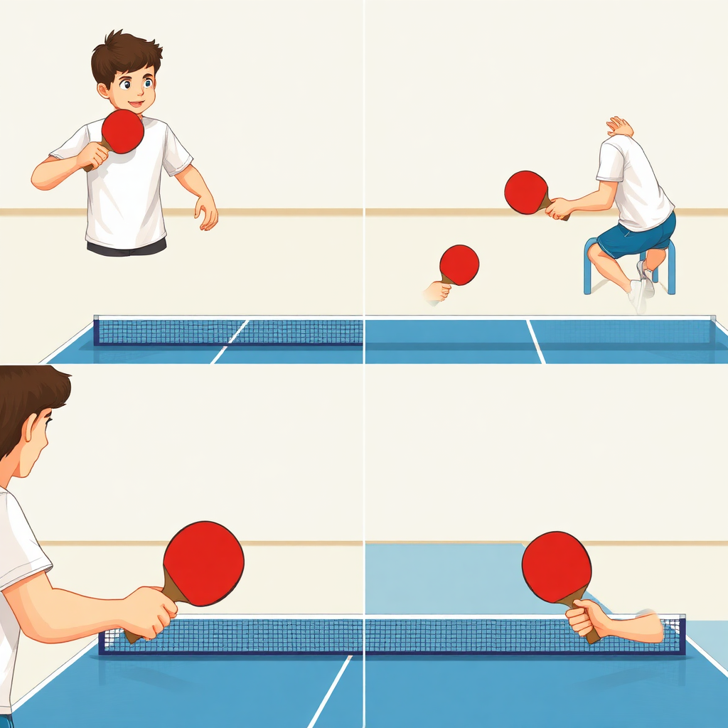 Tênis de mesa: como analisar o adversário no tênis de mesa — cena de prática (cartoon)