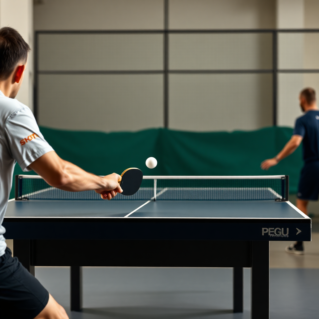 Tênis de mesa: saque rápido pingue-pongue — cena realista de tênis de mesa