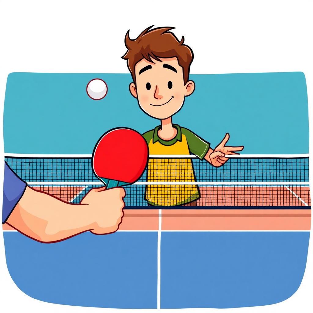 Tênis de mesa: rotina de treinos tênis de mesa — cena de prática (cartoon)