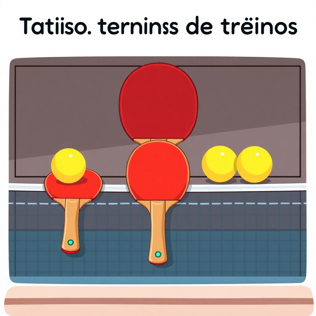 Tênis de mesa: rotina de treinos tênis de mesa — equipamentos (cartoon)