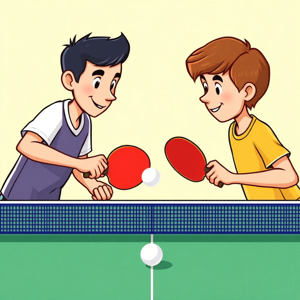Tênis de mesa: estratégias de ataque e defesa no tênis de mesa — capa ilustrada do tema (cartoon)