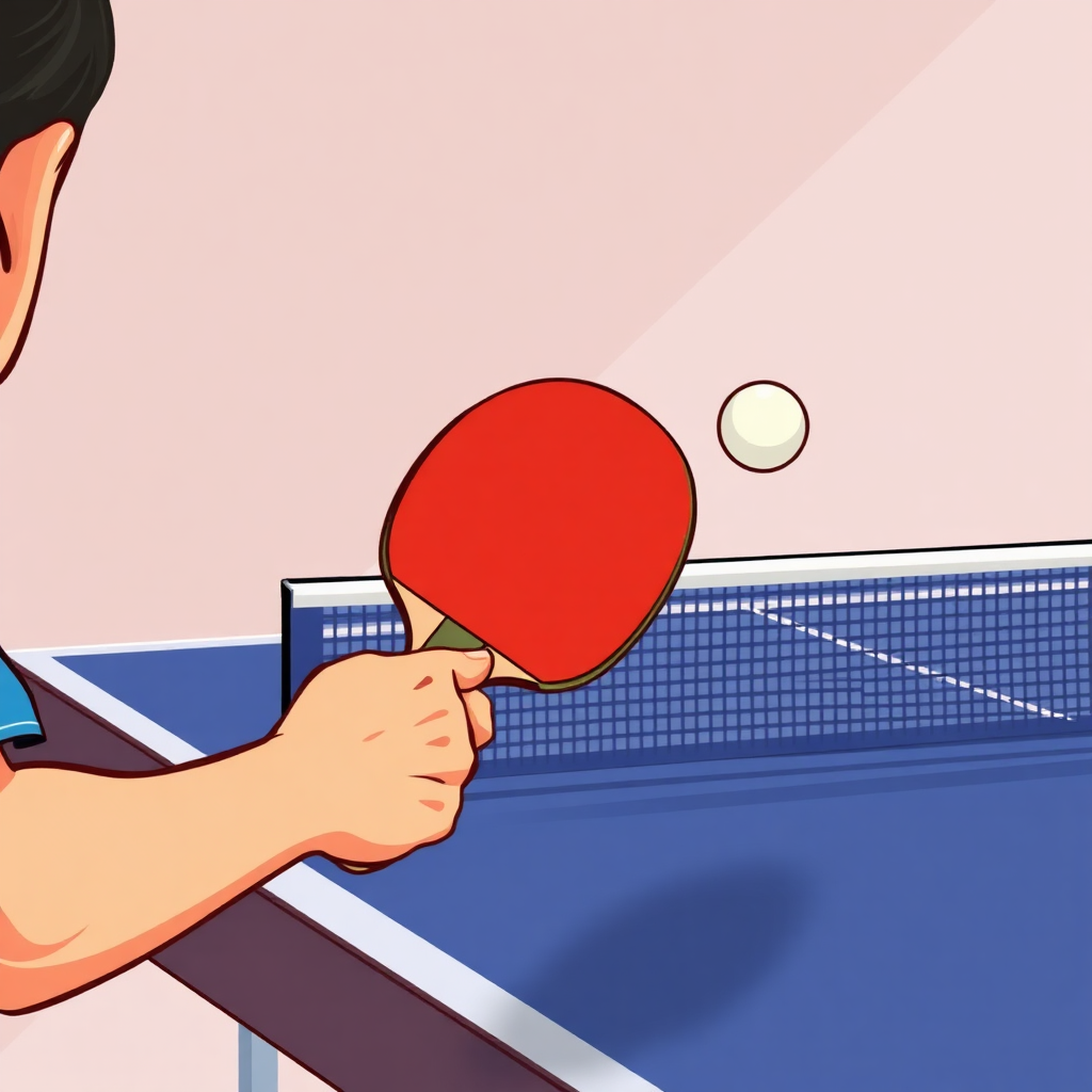 Tênis de mesa: estratégias de ataque e defesa no tênis de mesa — cena de prática (cartoon)