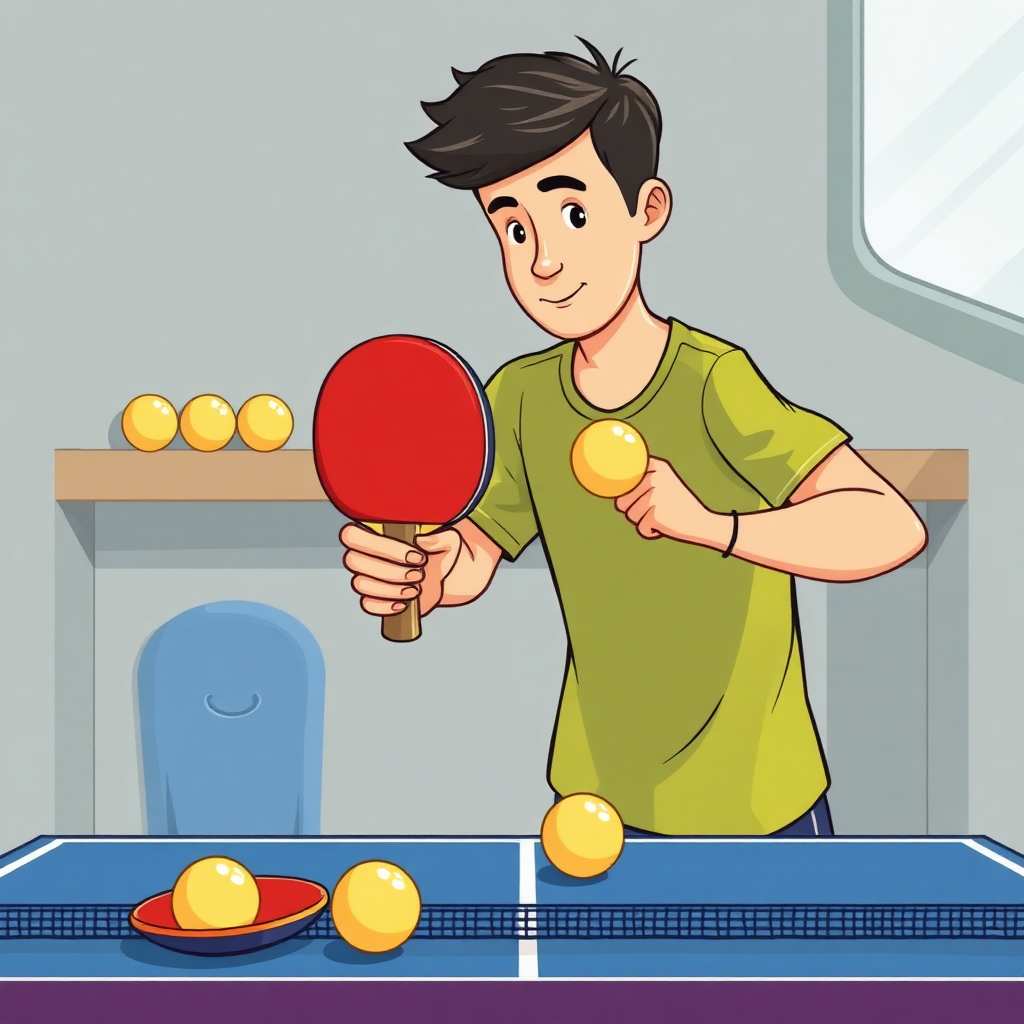 Tênis de mesa: estratégias de ataque e defesa no tênis de mesa — equipamentos (cartoon)