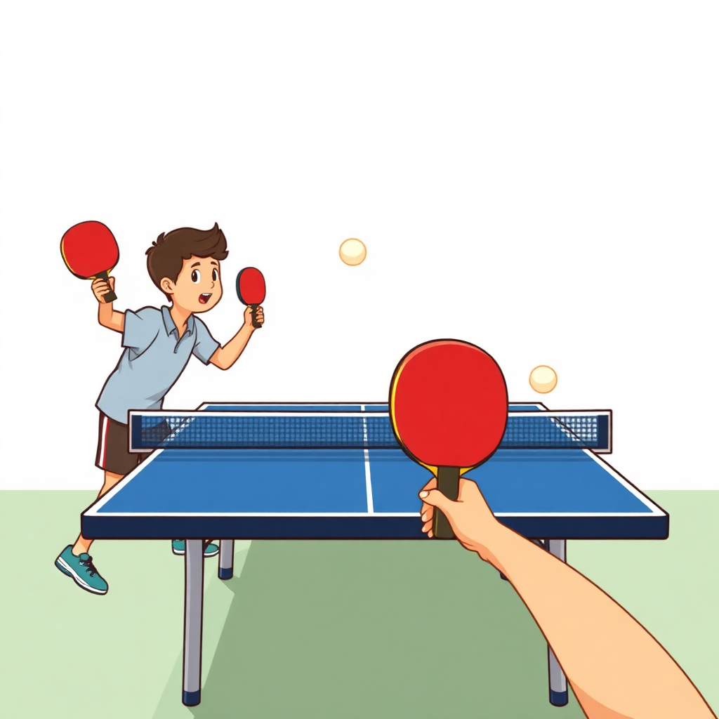 Tênis de mesa: exercícios para tênis de mesa — cena de prática (cartoon)