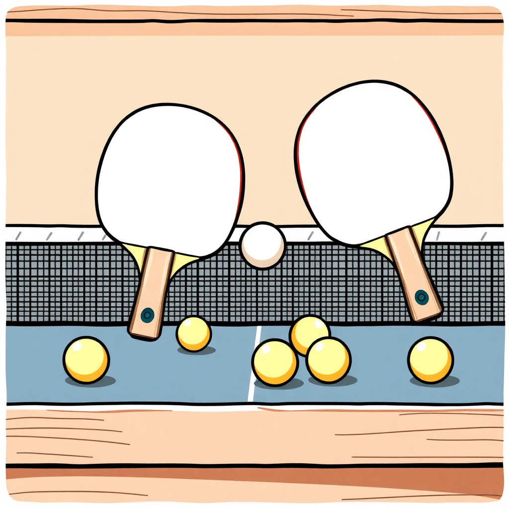 Tênis de mesa: exercícios para tênis de mesa — equipamentos (cartoon)
