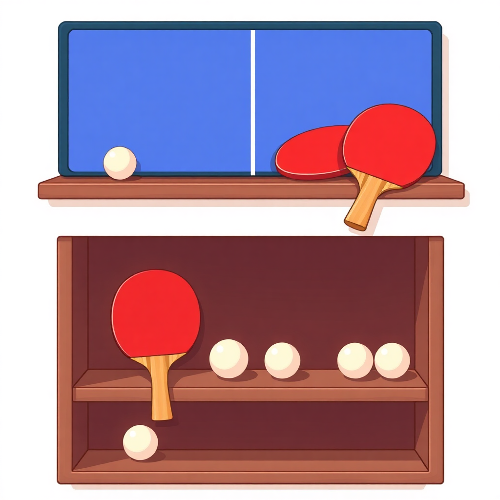 Tênis de mesa: fundamentos do treinamento de tênis de mesa — equipamentos (cartoon)