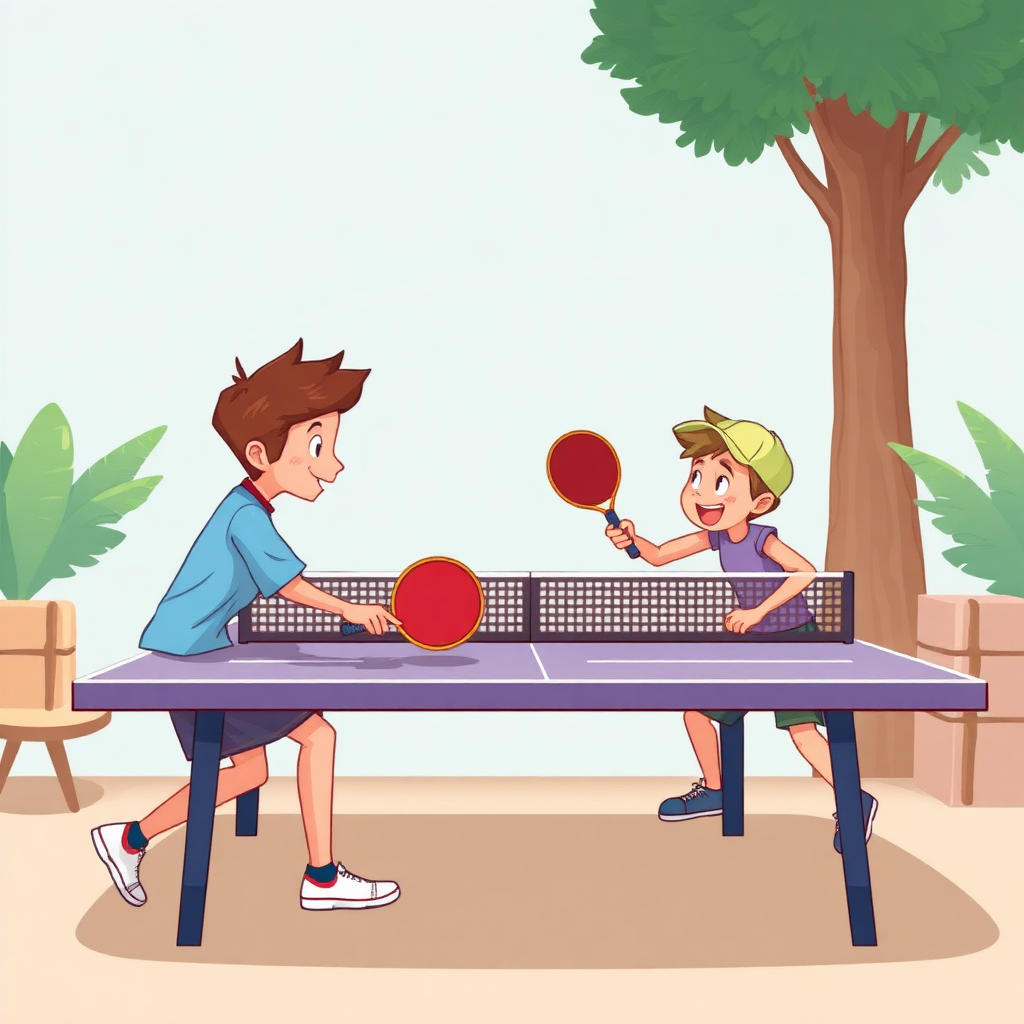 Tênis de mesa: tênis de mesa — cena de prática (cartoon)