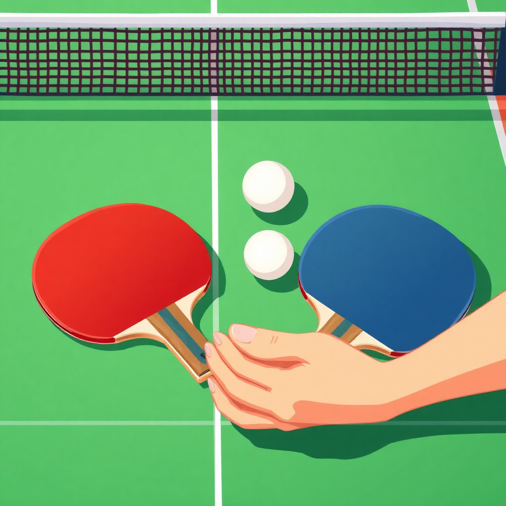 Tênis de mesa: materiais do tênis de mesa — capa ilustrada do tema (cartoon)
