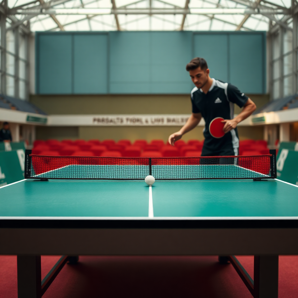 Tênis de mesa: medidas oficiais do tênis de mesa — cena realista de tênis de mesa