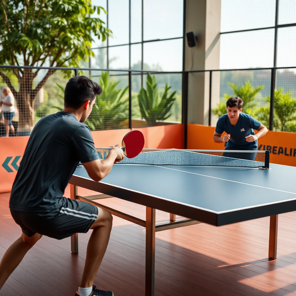 Tênis de mesa: medidas oficiais do tênis de mesa — cena realista de tênis de mesa