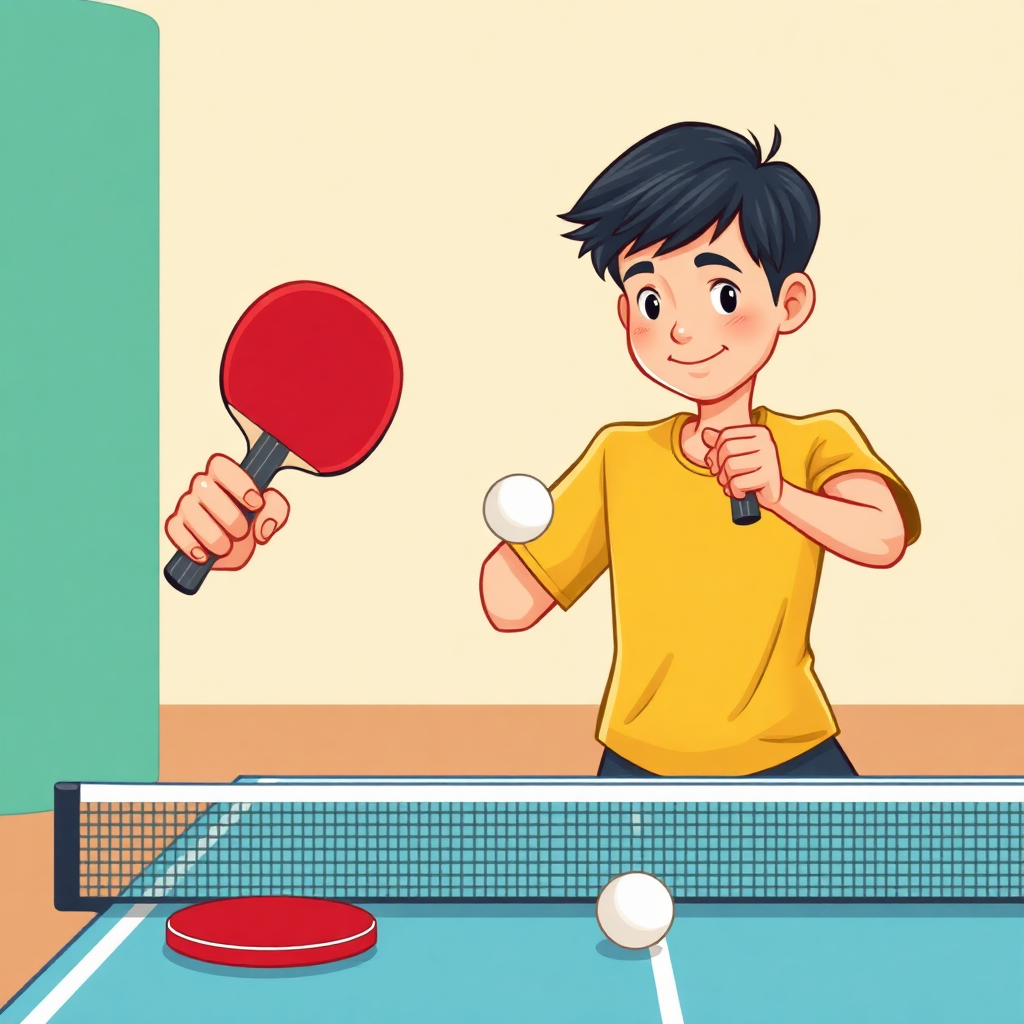 Tênis de mesa: técnicas de tênis de mesa — cena de prática (cartoon)