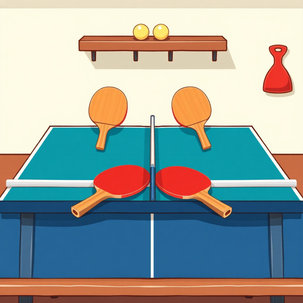 Tênis de mesa: técnicas de tênis de mesa — equipamentos (cartoon)