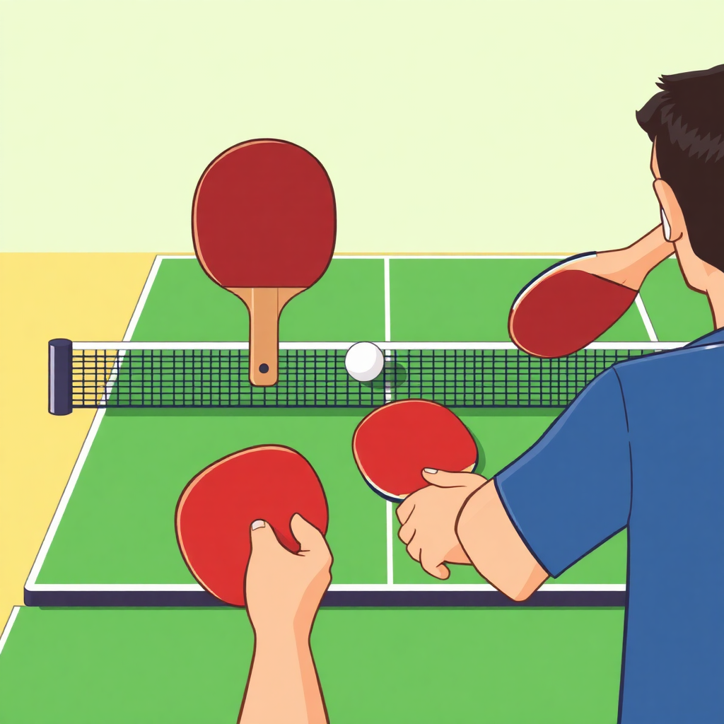 Tênis de mesa: tipos de borracha para tênis de mesa — capa ilustrada do tema (cartoon)