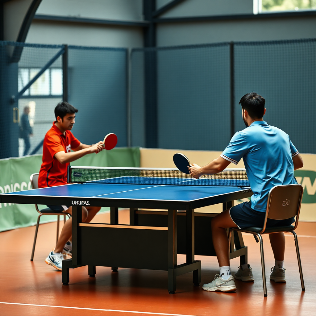 Tênis de mesa: regras oficiais das competições de tênis de mesa — cena realista de tênis de mesa