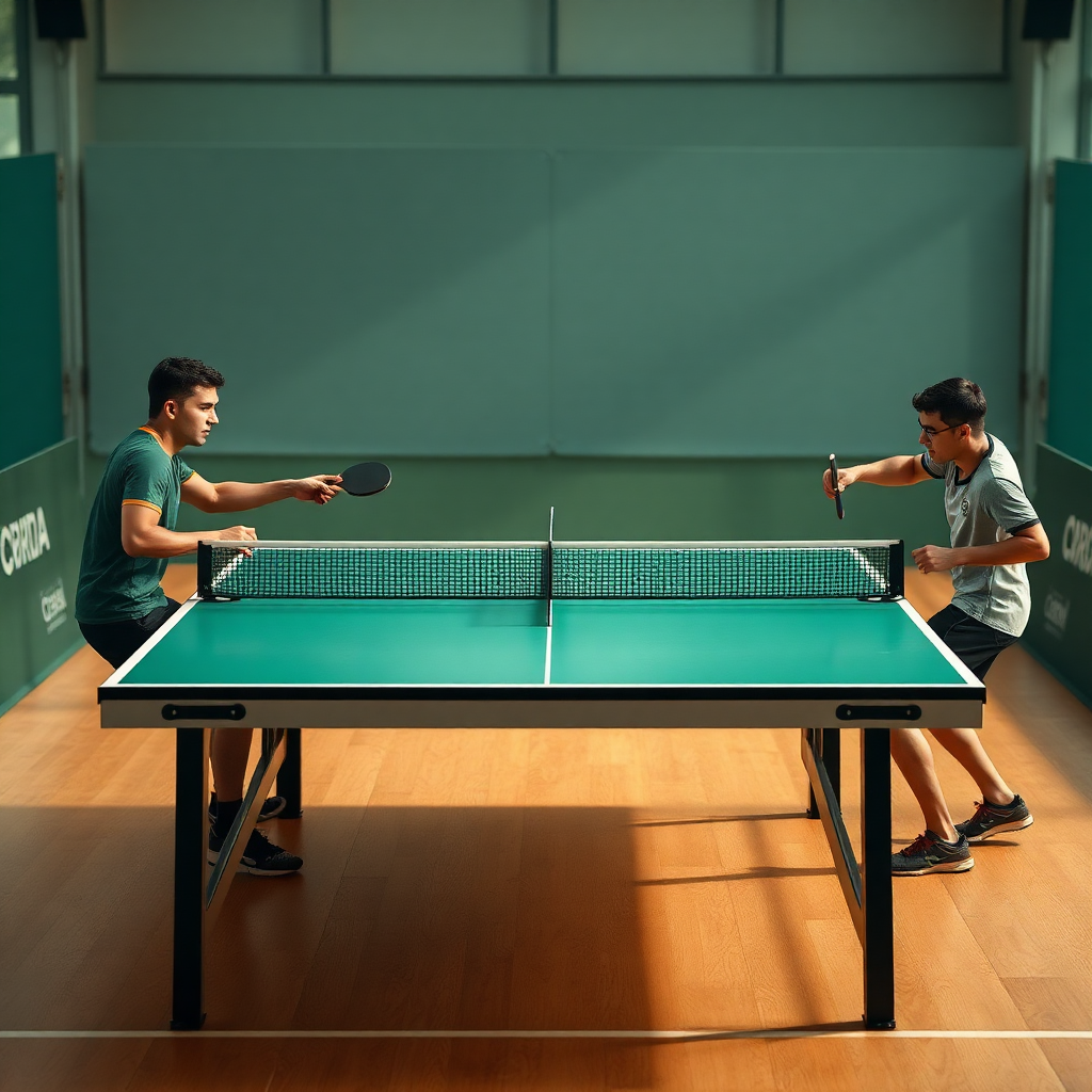 Tênis de mesa: tênis de mesa em duplas — cena realista de tênis de mesa