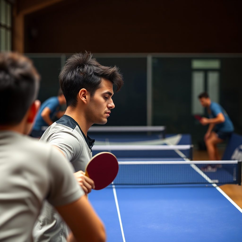 Tênis de mesa: preparação mental no tênis de mesa — cena realista de tênis de mesa